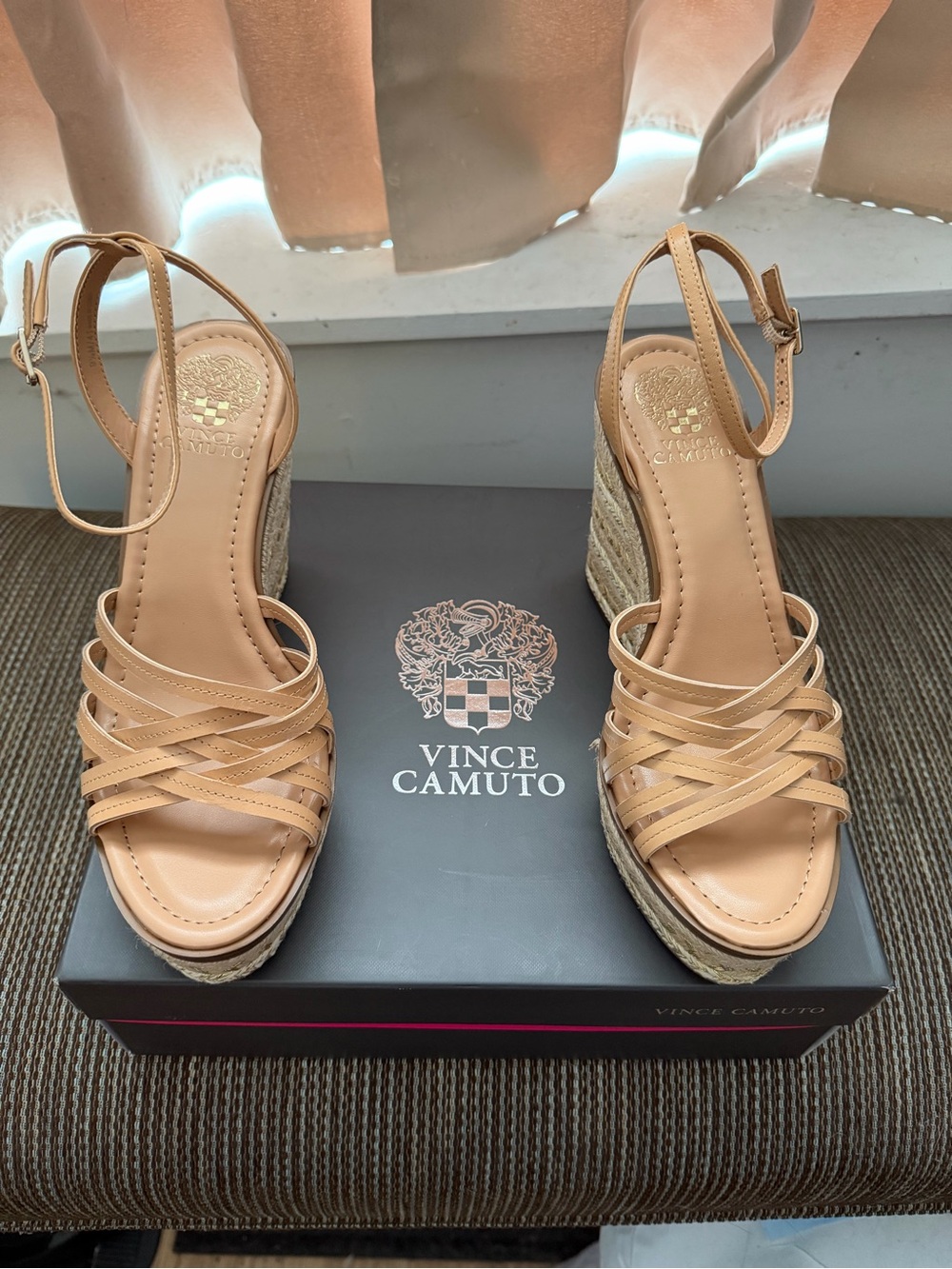 Vince Camuto Beige Strappy Espadrille Wedge Sandals